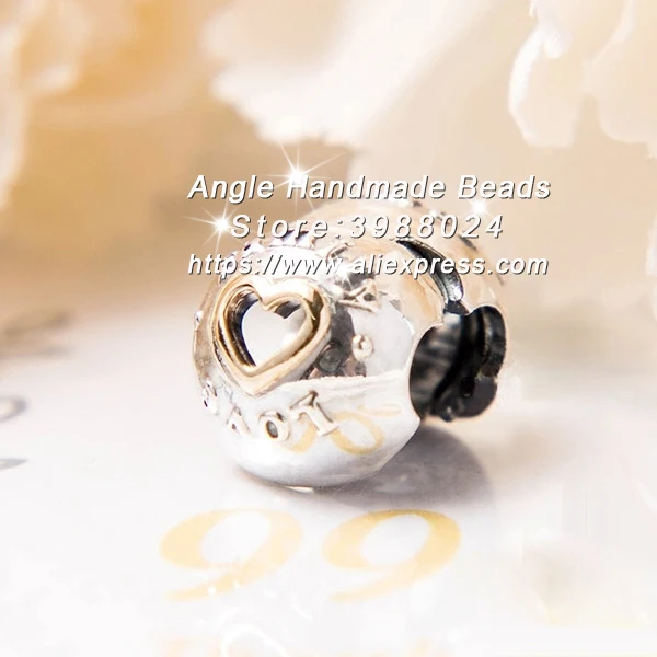 

2017 Fashion S925 Sterling Silver Family & Love Golden Heart Clip Charms Fit European Bracelets Necklace Jewelry Making PK075