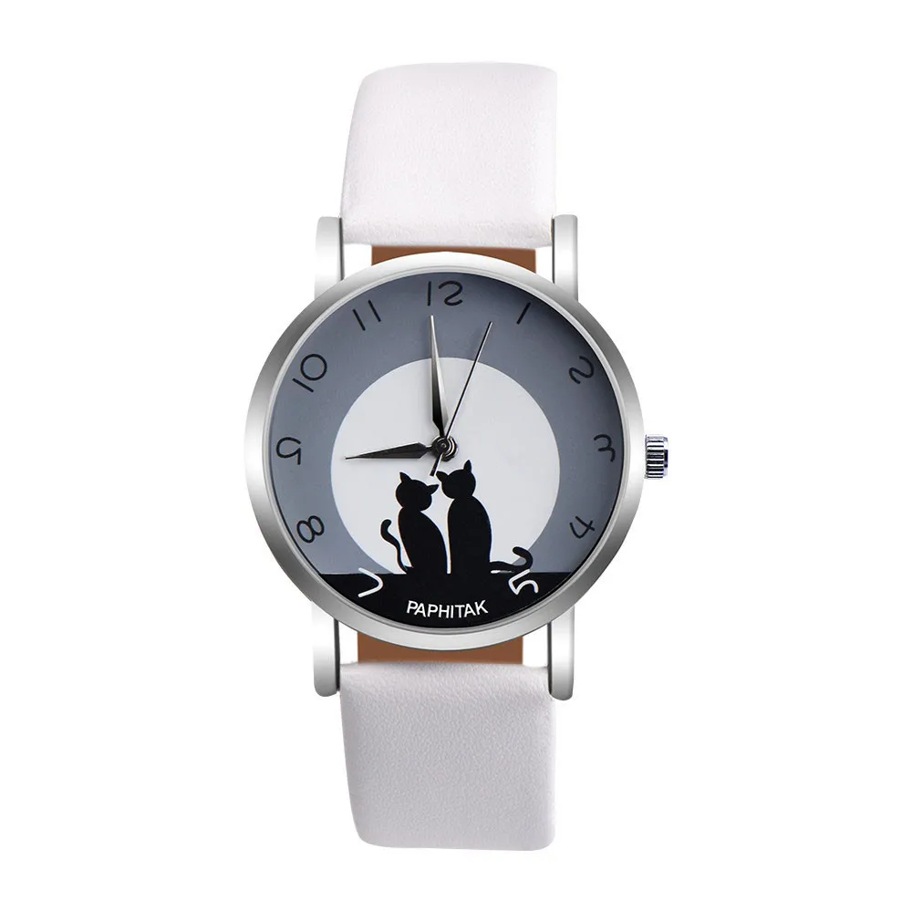 

2019 New Fashion Lovely Cat Pattern Casual Leather Band Watches Women Wristwatches Quartz Watch Clock Relogio Feminino Drop Ship