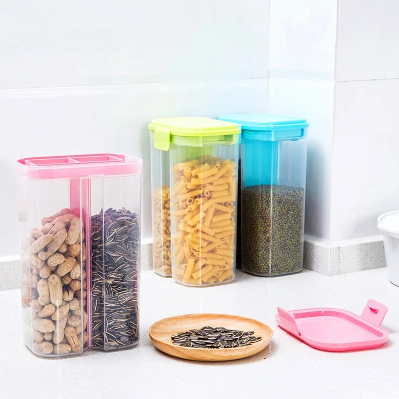 

Plastic Separated Seal Cans Grains Cereals Storage Boxes Kitchen Large Snacks Cans Transparent Storage Tanks