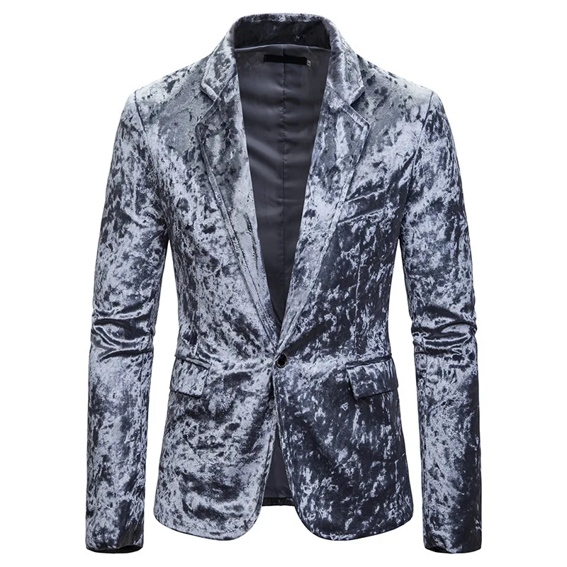 Вельветовый Блейзер Для мужчин 2019 Фирменная Новинка плоский воротник мужской костюм, пиджак Повседневное приталенный пиджак на одной