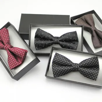 

New Arrivals Men's Fashion Pokla Dot Double Layer Bow Tie Formal Business Wedding Groom Wine Red Bowties for Men with Gift Box