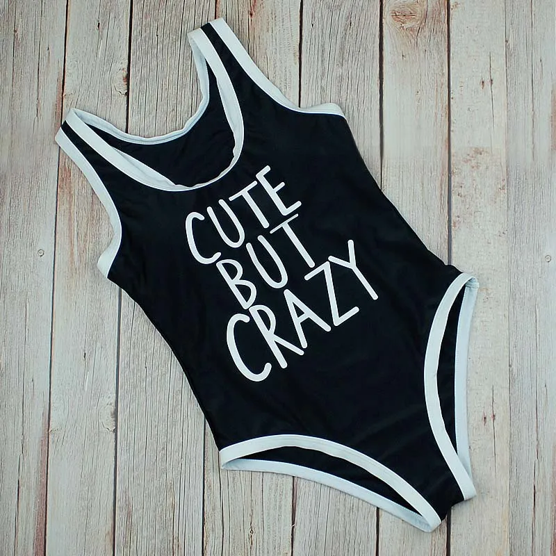 

One Piece Swimsuit Letter Solid Swimwear Women 2019 Sexy Bathing Suit Beachwear Female Bodysuits Sport Black Summer Sunbathing