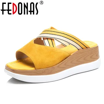 

FEDONAS Summer Fashion Solid Kid Suede Women Sandals Comfortable Casual Shoes Woman Round Toe Women Flats 2021 New Slippers