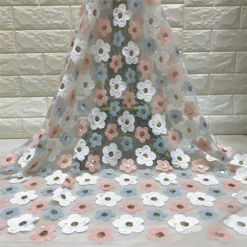

NEW High Quality 2019 Tulle Sequined Flower French Nigerian Lace Fabric Mesh Embroidered Guipure African Lace Fabric Gold Decor