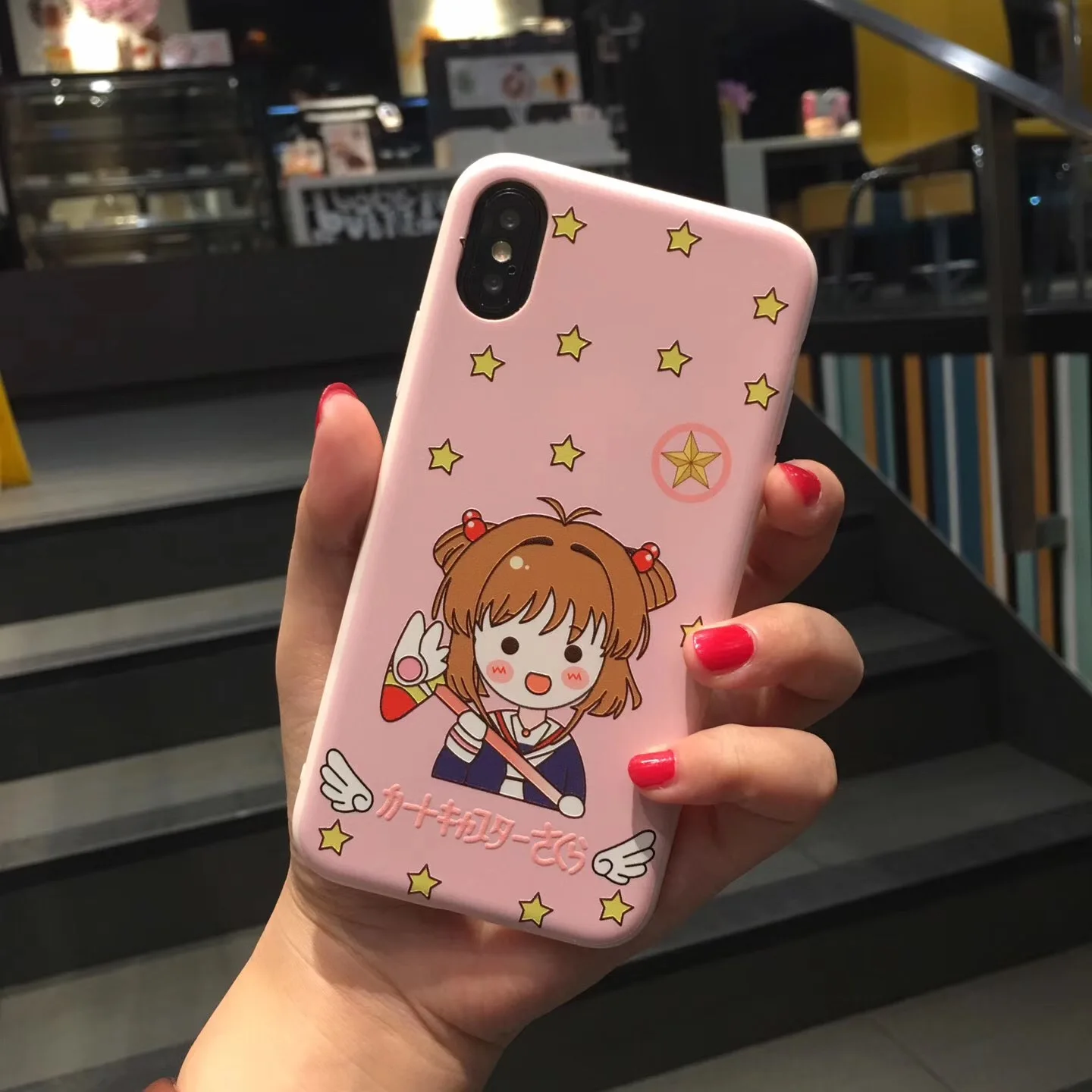 

RLENDA Flowers Chibi Maruko Cute Card Captor Sakura Pink Soft Back Cover Phone Case for iphone X XS 8 Plus 7 6S 6 Silicone TPU