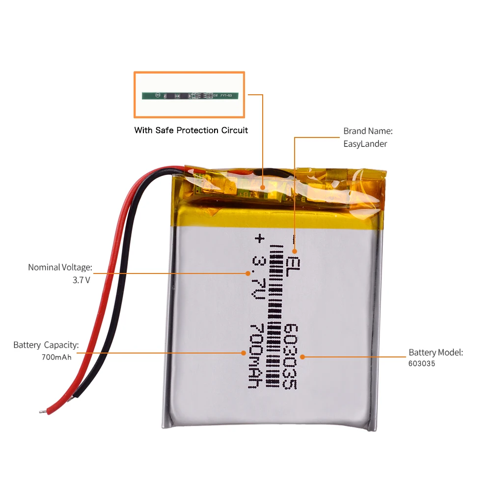 Солнце E worksPolymer аккумулятор 700 mah 3,7 V 603035 литий-ионная батарея в видеомагнитофон dvr bluetooth колонка