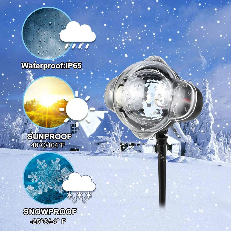 Snowflake Lights Outdoor LED Projector Lamp Waterproof Moving Snowfall Light with Remote Control for ChristmasHoliday Party Decorative(4)