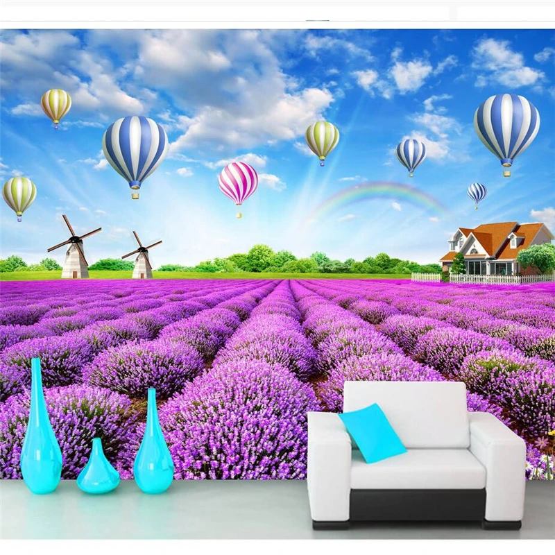 

wellyu papier peint wallpaper for walls 3 d Custom wallpaper Charming lavender pastoral natural scenery hot air balloon TV