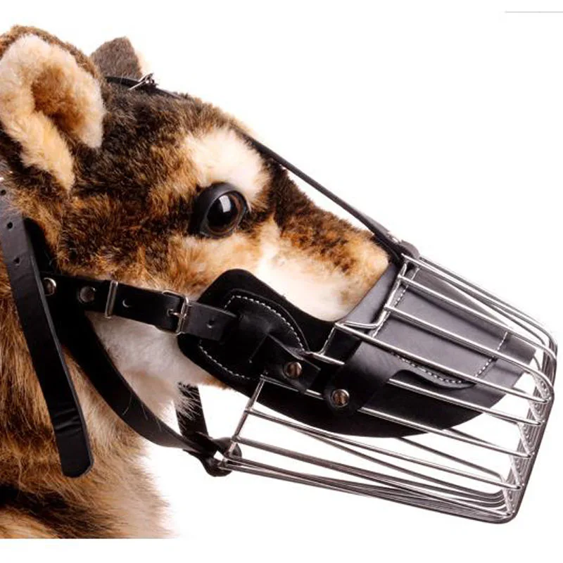 Большой сильный намордник металлическая железная корзина для собак маска для полости рта кожаная противоскользящая гавканье жевание собаки учебный намордник для Хаски XXL Размер