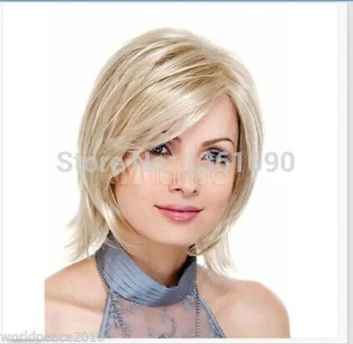xd j00323 Cos short straight Light Gold Heat-resistant Women&quots Cosplay Wig + Gift |