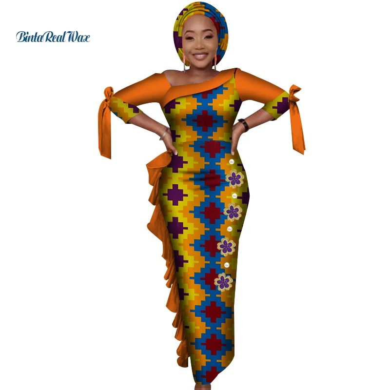 Комплект из обуви в африканском стиле платья для Для женщин с рисунком, в полоску, с бантом-галстуком-бабочкой длинные платья Vestidos в африканском стиле фут в африканском стиле; драпированное платье лоскутное шитье Костюмы WY4084 - Цвет: 7