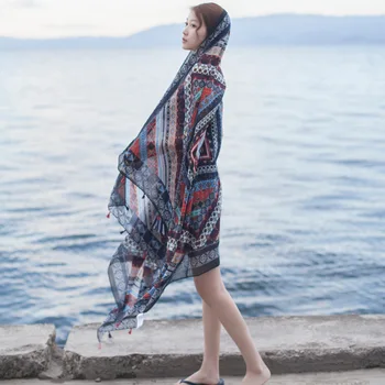 

Travel ethnic wind hanging cashew flower shawl pleated scarf foulard soie foulard femme soie de marque de luxe echarpes femme