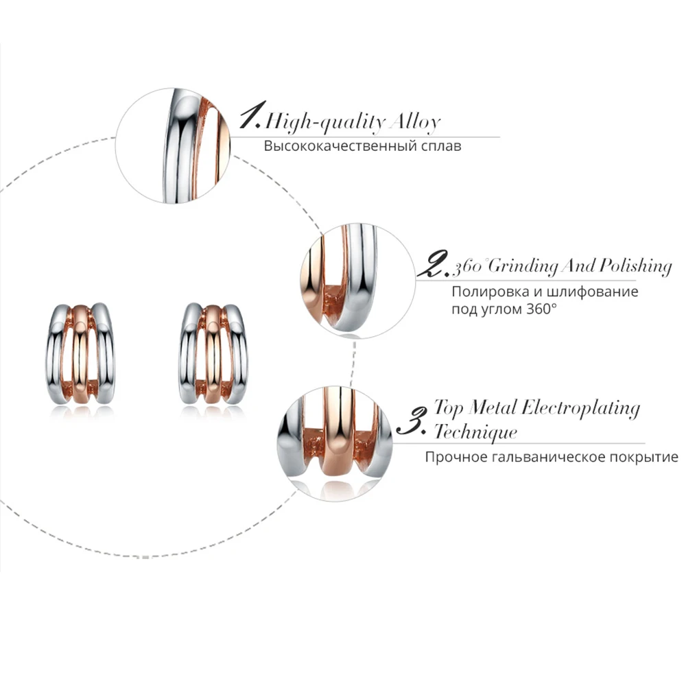 Viennois New Silver & Rose Gold Color Metallic Stud Earrings for Women Triple layers Semicircle Small Earring Trendy Jewelry