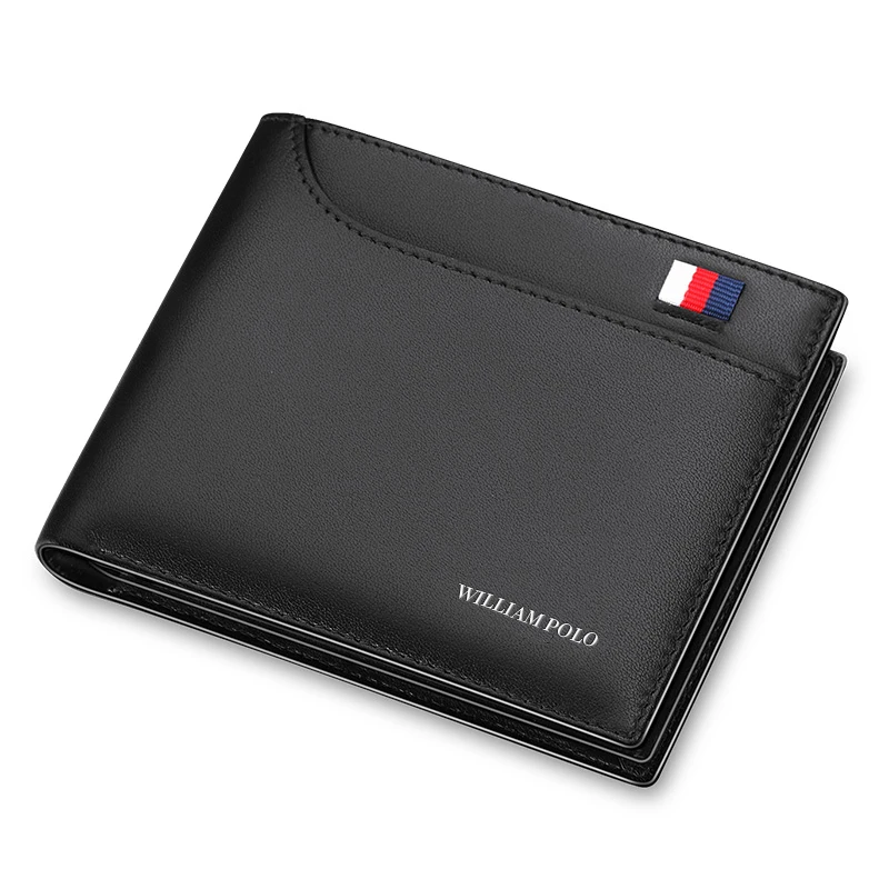 

WILLIAMPOLO Business Men Wallet Genuine Leather Bifold Wallet Bank Credit Card Case ID Holders Male Coin Purse Pockets
