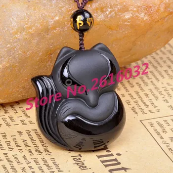 

Natural Obsidian pendant jade fox frosted Obsidian Obsidian Shi Yu ice fox Necklace Pendant