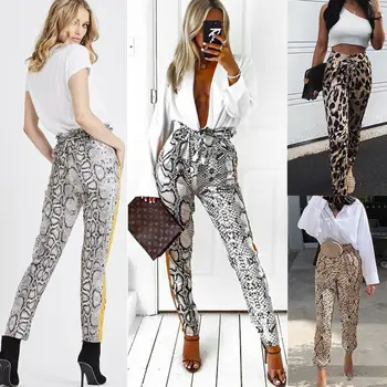 

Women Sexy High Waist Leopard Snake Print Loose Long Pants Ladies Casual Trousers 3 Styles