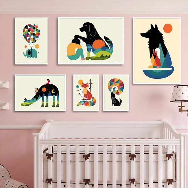 Children Posters Tiger Fox Elephant Animal Wall Art Canvas Prints Children Posters Tiger Fox Elephant Animal Wall Art Canvas Prints Painting Nordic Nursery Pictures Kids