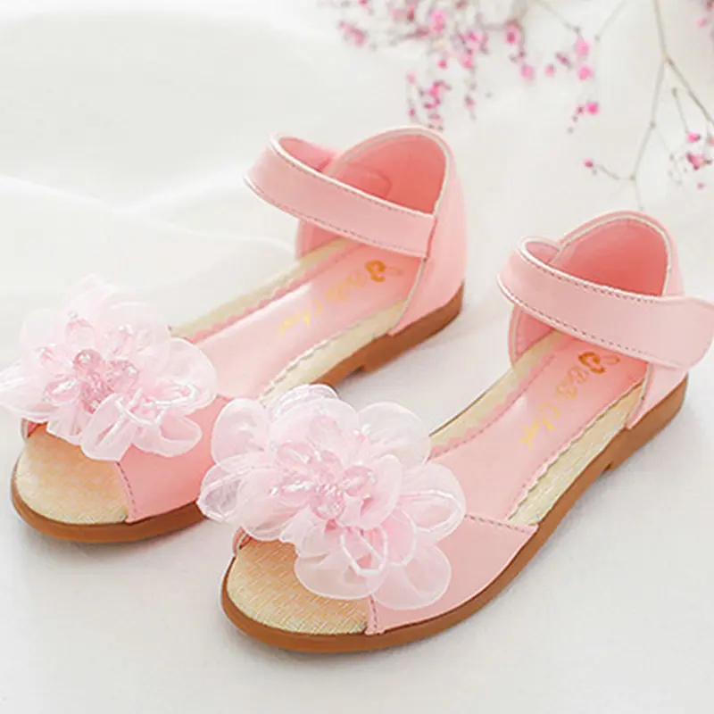 

Beautiful flower Summer Princess Sandals Kids Girls shoes flats dress wedding shoes pink white girls leather sandals Baby