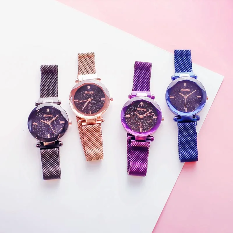 

Women Starry Sky Masonry Watch Magnet Strap Buckle Alloy Belt Watch Birthday Gift SSA-19ING