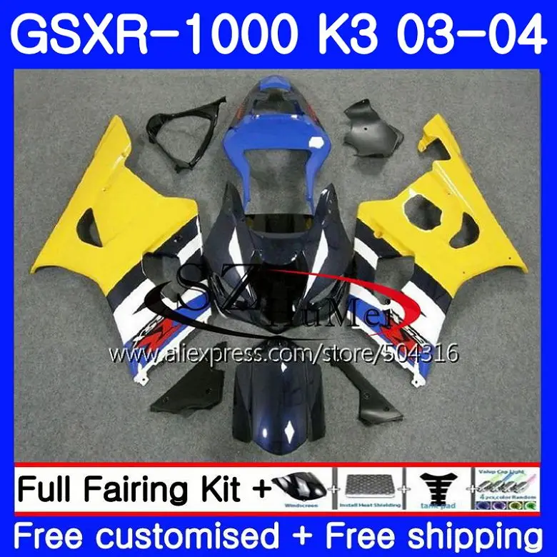 Корпус для SUZUKI GSX-R1000 GSXR 1000 03 04 Кузов 36NO. 1 GSXR-1000 GSXR1000 03 04 K3 GSX R1000 2003 2004 Обтекатели синего и желтого цвета - Цвет: No.  1