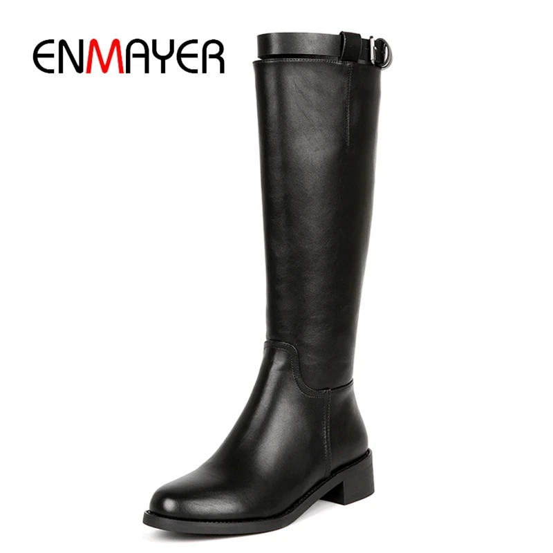 

ENMAYER Basic Round Toe Zip Knee-High Square Heel Zapatos De Mujer Winter Boots Size 34-39 ZYL1683