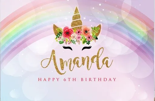 Custom Unicorn Rainbow Star Birthday Flower Bokeh photography backgrounds Computer print party backdrops | Электроника