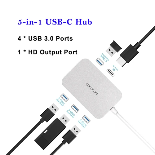 Dodocool USB-C концентратор из алюминиевого сплава с питанием типа C, 4K видео, HD выход, 3 сверхскоростных порта USB 3,0, концентратор для MacBook Pro - Цвет: 5-in-1 USB C Hub
