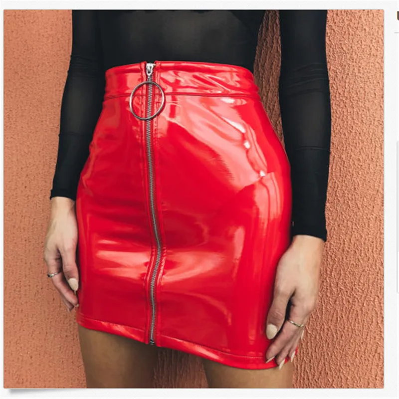 hirigin 2018 New Fashion Skirt Women Zipper PU Leather Pencil High Waist Mini Skirt Sexy Bodycon Office Lady Skirt 5 Color Skirts