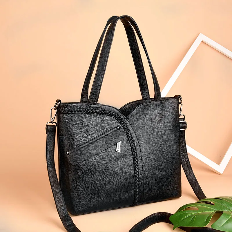  Luxury Women Genuine Leather Knitting Shoulder Bags 2 Sets Purses and Handbags Large Capacity Tote  - 32967643057