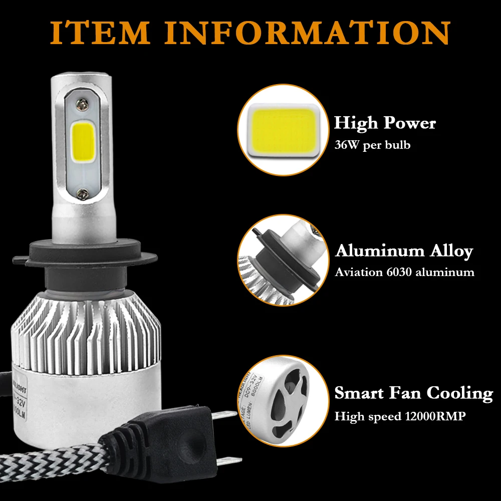 2 шт. Led лампы для автомобиля H1 H11 H7 H4 H3 HB4 H8 H27 HB3 H13 9005 9006 9007 881 72 Вт 8000 лм