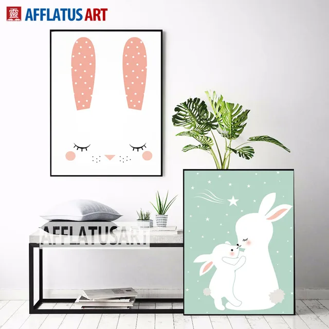 Afflatus Nordic Cute Baby Rabbit Canvas Painting Wall Art Posters Afflatus Nordic Cute Baby Rabbit Canvas Painting Wall Art Posters And Prints Nursery Pictures For