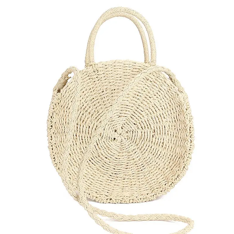 

HEBA-Handmade Rattan woven Round Handbag Vintage Retro Straw Knitted Messenger Bag Lady Fresh Handbag Summer Beach Tote beige