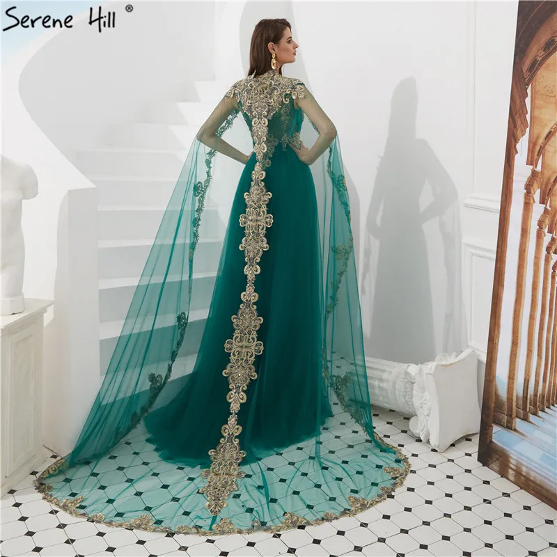 Зеленое дубайское мусульманское вечернее платье с шалью, вечерние платья, vestido de festa Robe De Soiree BLA6402