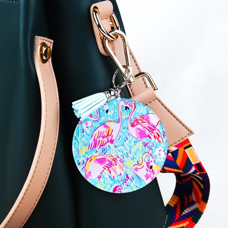 

Wholesale Acrylic Fob Holder Lilly Keychain Tassel Trims, Round Rose And Crown Patterns Key Holder with Metal Ring DOMIL-1010620