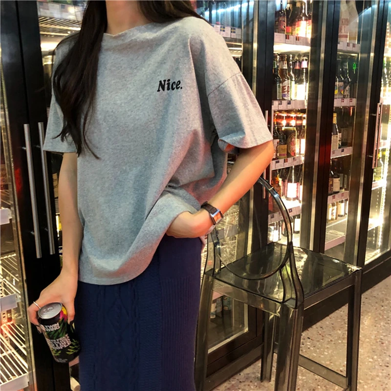 

Chic Loose Half Sleeve T-shirt Women Korean Ulzzang Letter Tops Casual Oversize T Shirt Female Fashion Tee O-neck Regular Tshirt