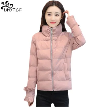 

UHYTGF2018 Winter Woman Coat Down Cotton Jacket Warm Tops Plus size Fashion Park Woman Short Long sleeve Standing Collar Coat423