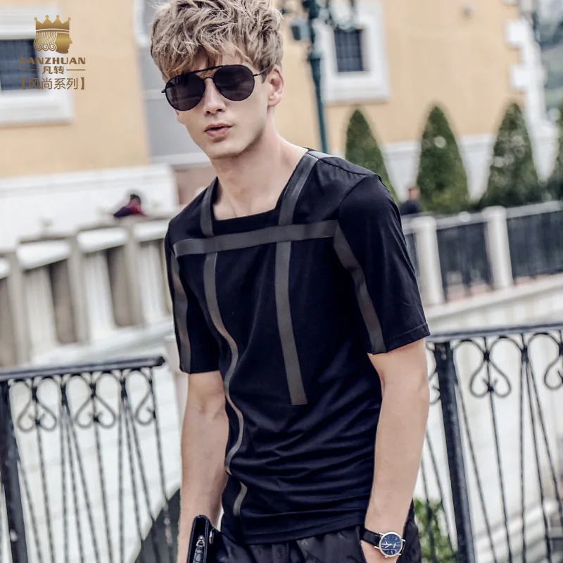 

FanZhuan free shipping New fashion casual men's male 2017 short sleeve personality T shirt Geometric pattern slim T-shirt 715138