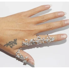 Уникальный дизайн длинные двойные костяшки пальцев кольцо Шарм Цветок с кристаллами стразами полые золотые серебряные кольца для женщин ювелирные изделия
