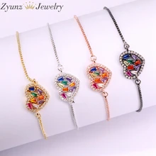 10 шт, сердце браслет для женщин медный ползунок цепь радуга браслеты с кристаллами ювелирные изделия