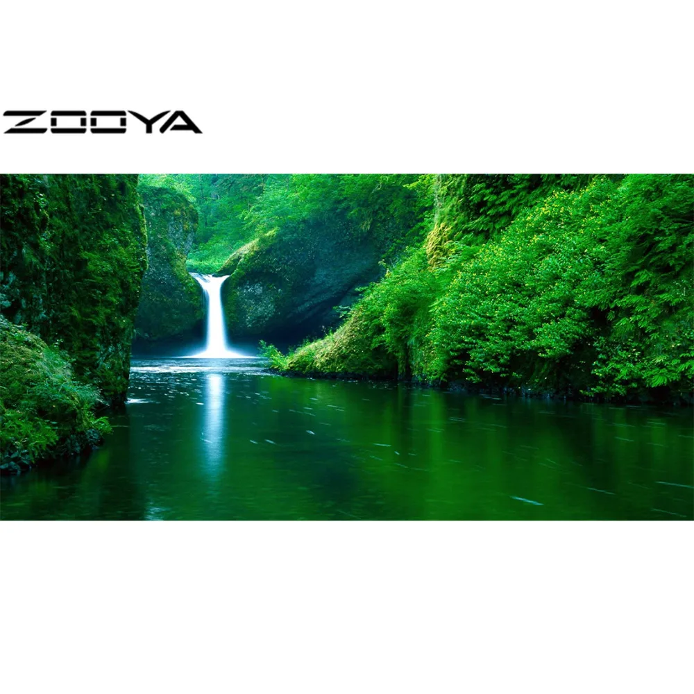 

ZOOYA Diamond Painting DIY Full Diamond Embroidery Rhinestones Embroidery Diamond Cross Stitch Green Mountains And Tree RF1003
