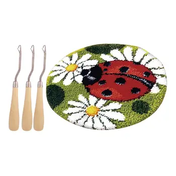 

Handmade Ladybug Latch Hook Craft Kits for Kids Beginners Embroidery Rug Carpet + 3Pcs Crochet Hooks Needles