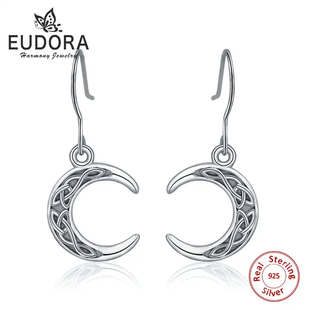 Eudora Genuine 100 925 Sterling Silver Blue Cz Moon Celtics Knot Earrings For Women Jewelr Nice Gift Eudora Genuine 100 925 Sterling Silver Blue Cz Moon Celtics Knot Earrings For Women Jewelr Nice Gift