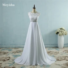 ZJ9058 Лидер продаж пляжная Кристалл шифон Свадебные платья Империя чешского бисера Свадебные платья Большие размеры