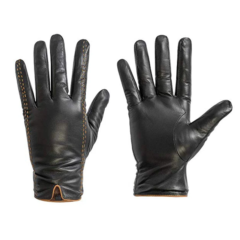 Новые перчатки из натуральной кожи для мужчин, перчатки из овечьей шкуры, зимние теплые перчатки, перчатки для вождения с линиями популярного цвета