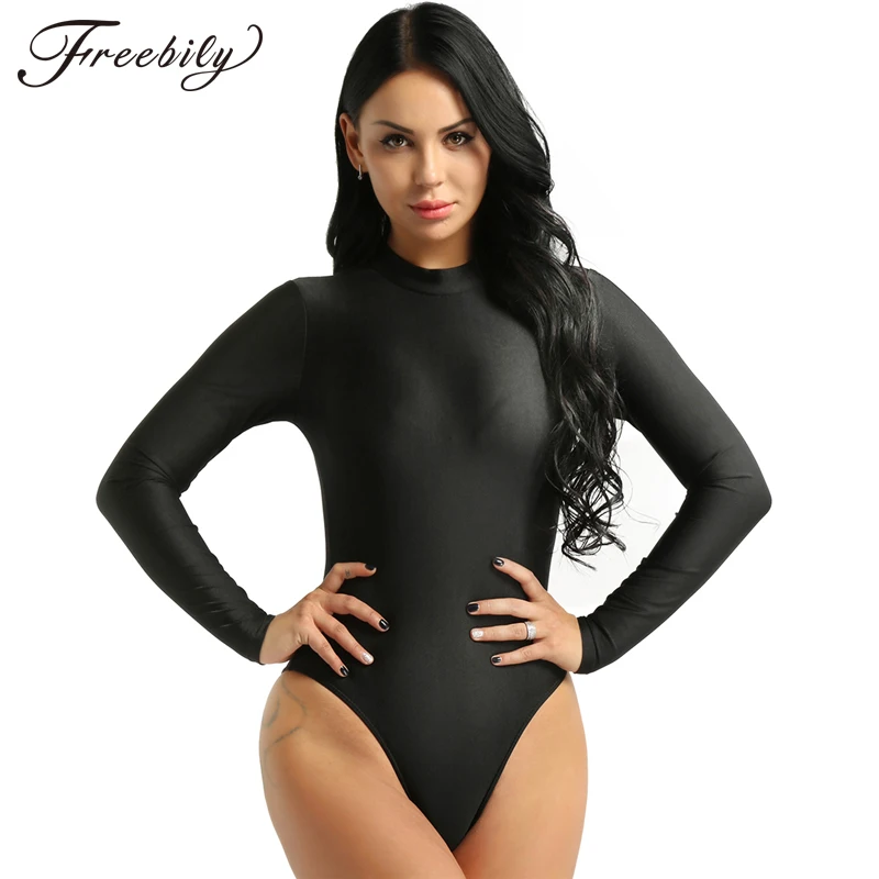 

freebily Sexy Solid Color Turtleneck Skinny Bodysuits Women 2019 New Autumn Winter Keep Warm Long Sleeve Bodycon Sheer Bodysuit