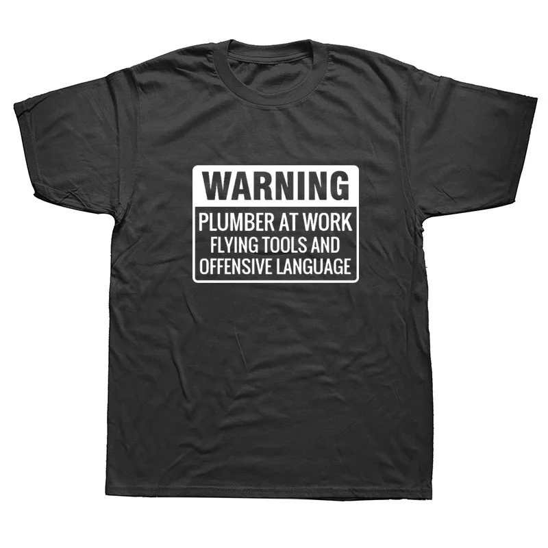 WARNING PLUMBER AT WORK Mens T Shirt Funny Printed Novelty Joke Top-in ...