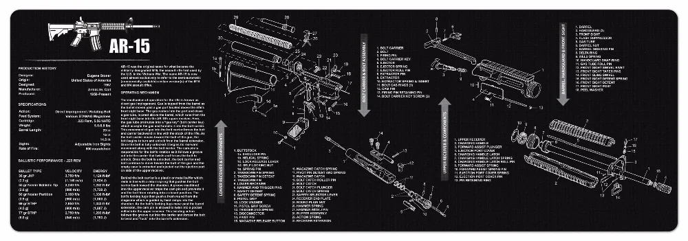 

AR-15 Cleaning Rubber Mat 36"x12" Waterproof Non-Slip Cleaning Mat with Parts Diagram and Instructions Armorers Bench Mat