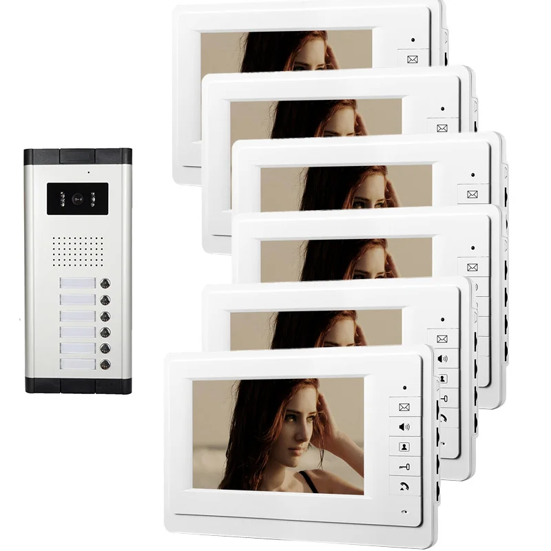 

Xinsilu 7 inch Wired Video Door Phone Apartment 6 Unit Intercom Entry System Audio Visual Waterproof V70F-520C-6