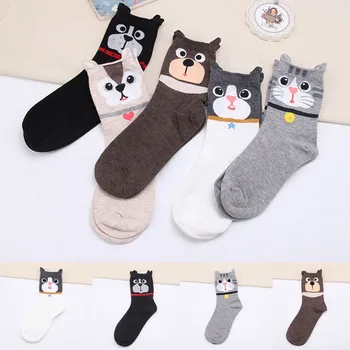 

1 pair Cartoon Animal Ankle Cat Dog Pattern Comfortable Ear Cotton Socks for Women Autumn Winter Soft Warm Socks