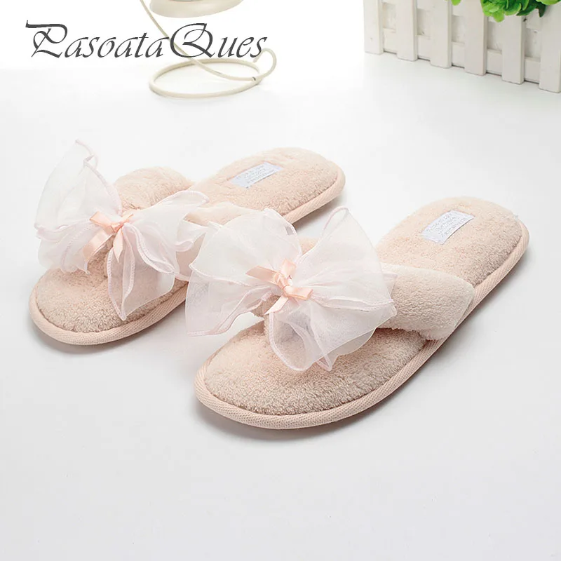 

Newest Spring Indoor Women Flip Flops Bowtie Comfortable Breathable Summer Flock Home House Women Slippers Pasoataques Brand